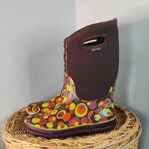 BOGS Colorful Circle Insulated Waterproof Rain Boots Brown Multicolor Size 6
